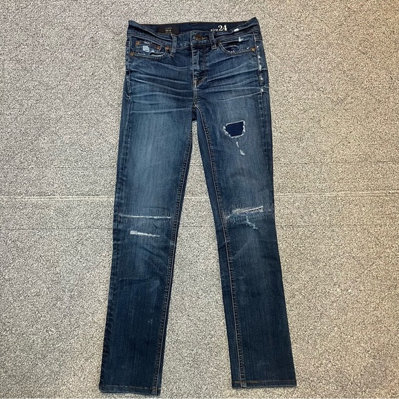 J Crew Reid Distressed Skinny Jeans Womens Size 24 Blue Ankle Patchwork - Picture 1 of 9